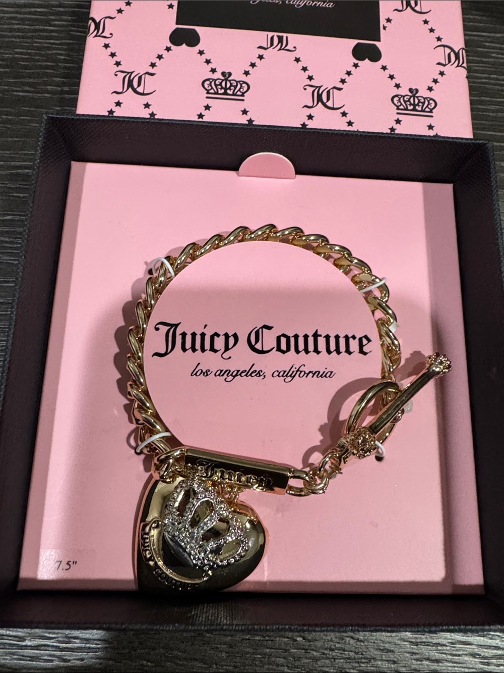 Juicy Couture Gold-Tone Crown Heart Charm Toggle Bracelet